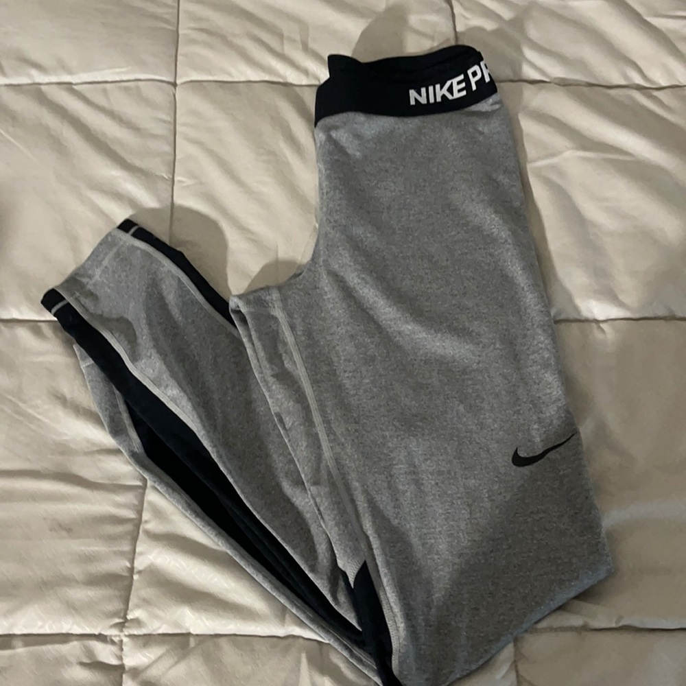 Nike Pro Grey and Black Leggings (Large)